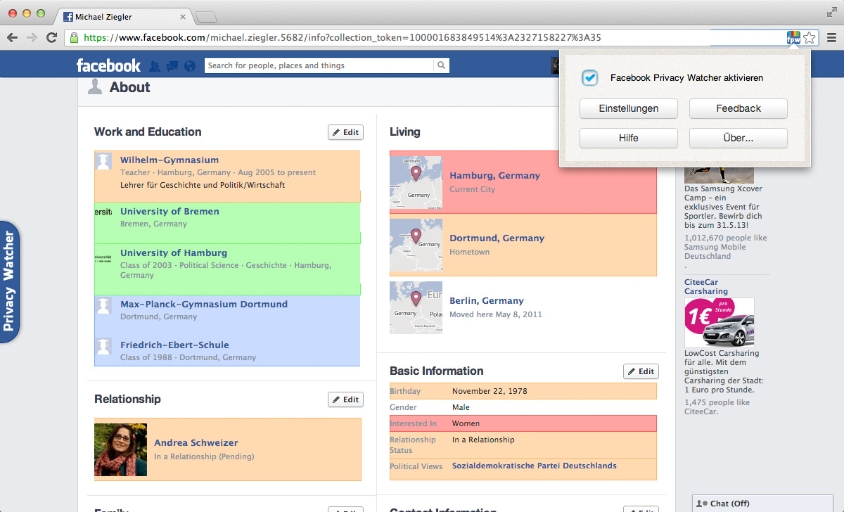 Screenshot Facebook Privacy Watcher